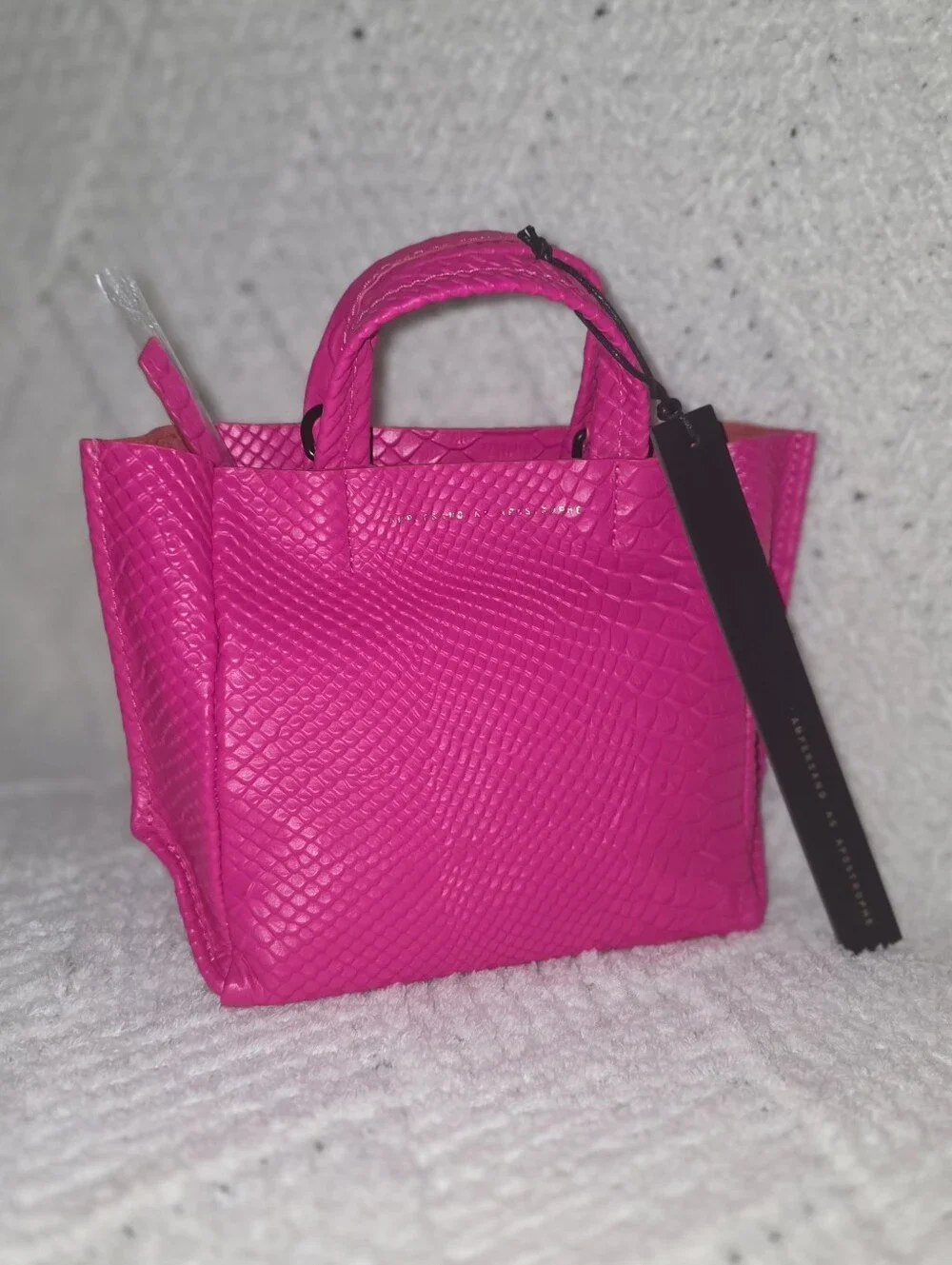 Vibrant Pink Leather Python Textured Mini Tote Bag